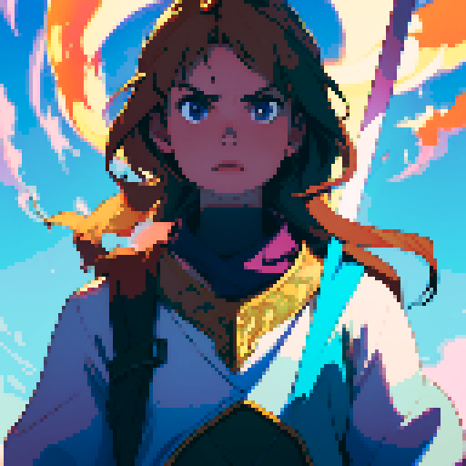 Hero slowly floats down from the sky inside a beam of holy light.