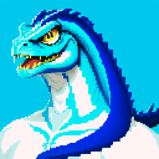 blue and white basilisk, pixel art, sRGB, moon