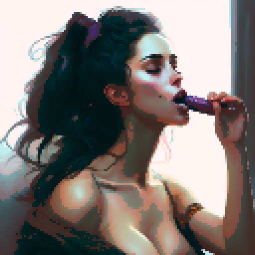 side angle of sexy naked woman giving blowjob