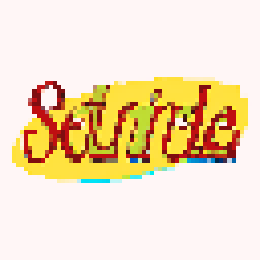 Seinfeld logo, colorful, retro, pixelated, sRGB