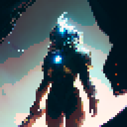 Radiant in her gleaming armor, a space warrior charges forward on a mission with her massive, shining lance, ready to face any otherworldly foe in a fantastical RPG universe