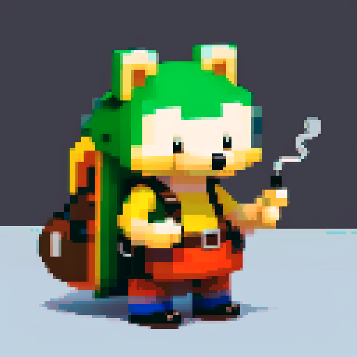 antropomorphic hedgehog with backpack and smoking pipe