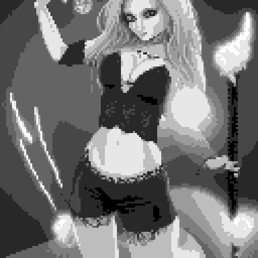busty succubus, skin tight lace, deep v-neck crop top, intricate druidic staff, pixel art, sRGB