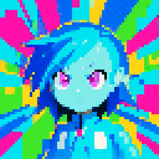 Design a pixel art anime avatar, showcasing the iconic anime style with large expressive eyes, elaborately styled hair, and vibrant colors. The character should be in a classic anime pose, exuding personality and emotion typical of anime characters, like excitement, determination, or serenity. Focus on creating a highly pixelated aesthetic, reminiscent of 16-bit video game graphics, where each pixel is clearly visible and contributes to the overall form and expression of the avatar. The color pa