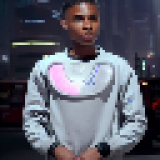 Ekko, a time-manipulating teenage inventor, races through a futuristic cityscape on his hoverboard, dodging neon signs and skyscrapers as he escapes a group of menacing robots.
