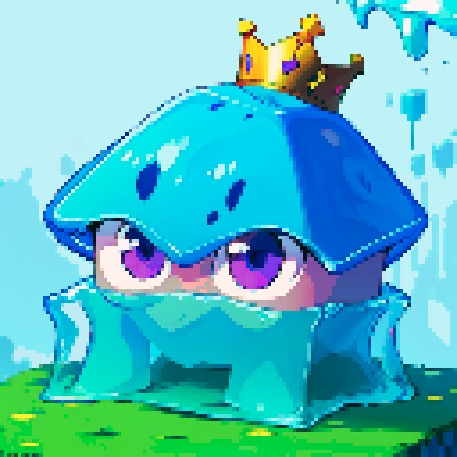 Blue Slime cube, Gelatinous cube, wearing crown