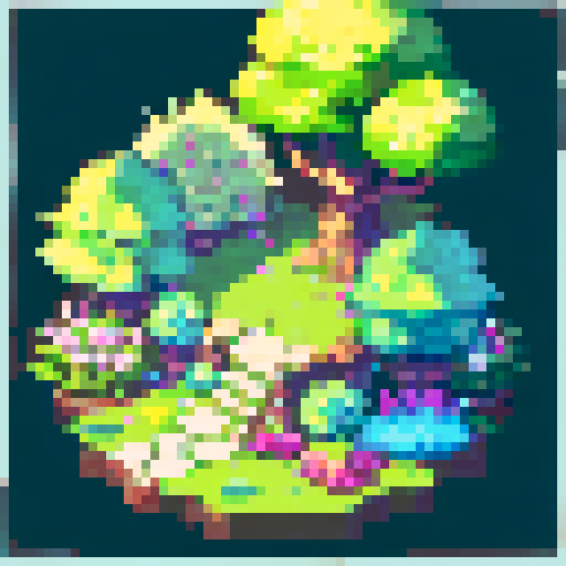 only one big chestnut tree, in the center, green leaves, brown trunk, fantasy top-down RPG with an orthogonal camera, simple pixel art, square plain platform