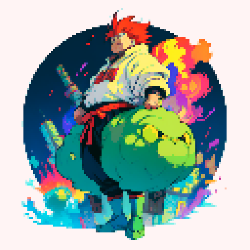 fat mad scientist, full-body image, facing left, giant robot, vibrant colors, exaggerated proportions, pixelated details, sRGB, pixel art