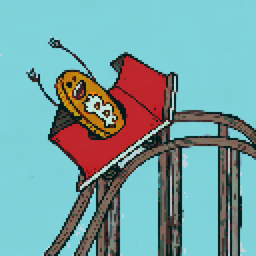 Amusement park, vibrant roller coasters, whimsical carousels, towering ferris wheels, sRGB colors, pixel art