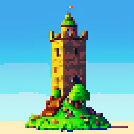 Derelict chunk of a stone and metal wizard's tower
