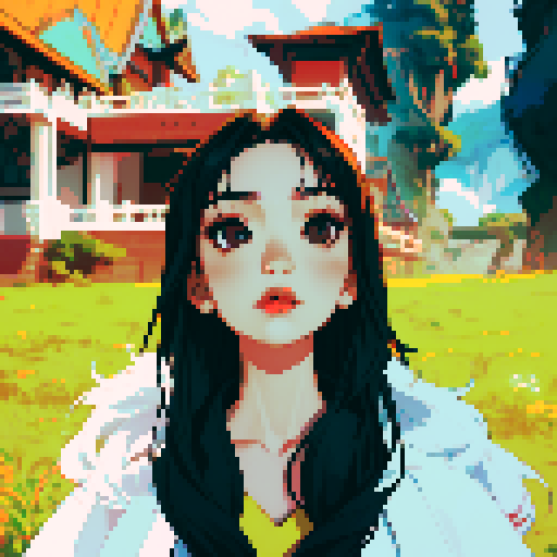 Southeast Asian woman, long wavy hair, White skin, oval face, black eyes, age 20, wearing a robe