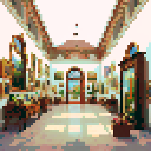 a cozy art gallery with several paintings in view