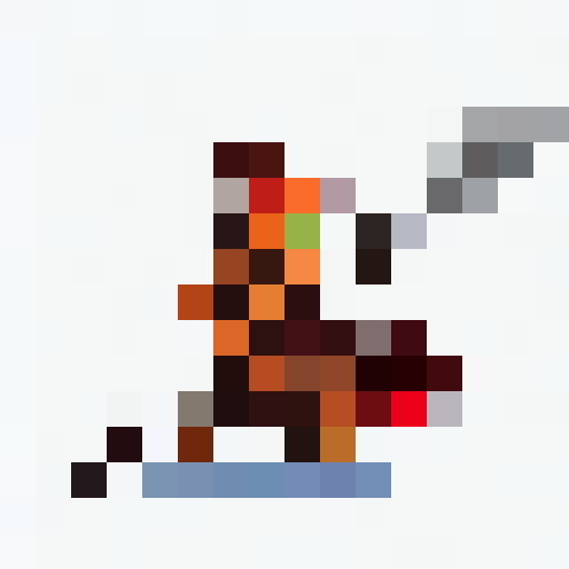 Fiery fangs, razor-sharp claws, and glowing eyes stare out from a close-up portrait of a menacing dark-red dragon, its 16x16 pixel art style perfectly capturing the essence of a deadly game icon with a fiery breath