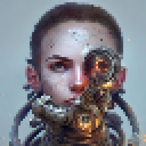 Steam ranger with glowing sword, mechanical arm, in post-apocalyptic wasteland with rusted ruins and towering smokestacks, in the style of a fantasy RPG.