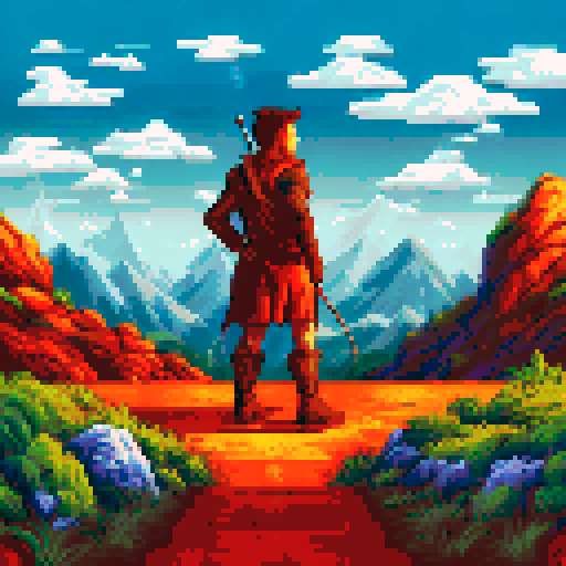 archer, mage, warrior, standing edge of hill, beautiful mountains and backlight sun behind