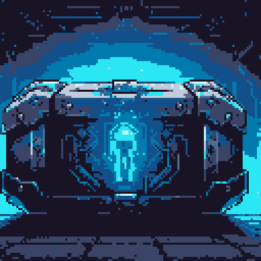 mystery box, stone, metall, shiny, pixel art, sRGB, vibrant colors, glowing lights, intricate patterns
