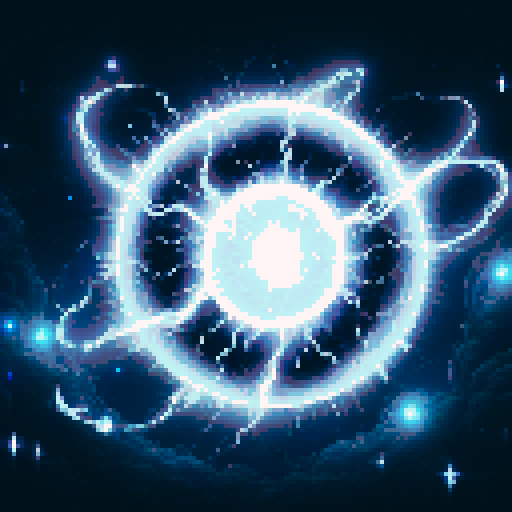 white, glowing, magical, electric orb, floating in space, wide image, sRGB, pixel art, background, landscape