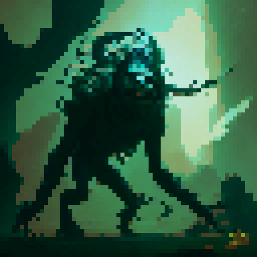 A walking tree with a demon face and teeth, and a dozen outstretched limbs