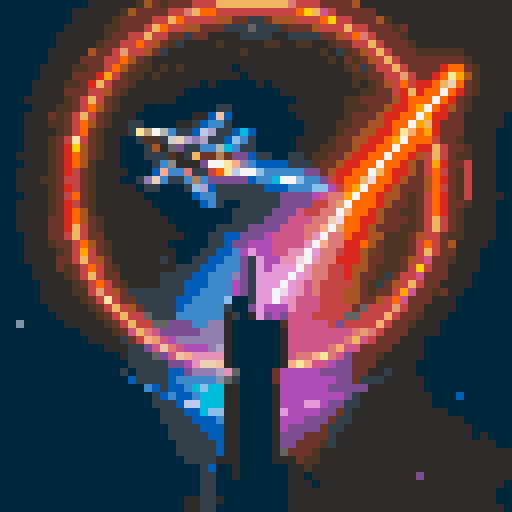 A pixelated Millennium Falcon soaring through a vibrant cosmos, illuminated by the glow of a neon lightsaber duel between Darth Vader and Luke Skywalker, with explosions of pixelated debris creating a mesmerizing display of retro-style Star Wars cover art