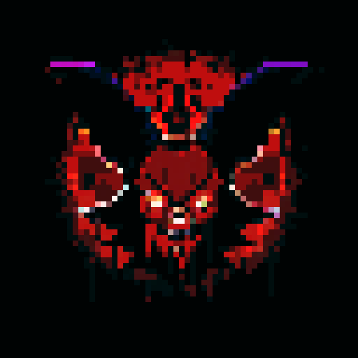 baphomet blood splatters, dark shadows, gruesome violence, pixelated gore, vibrant red hues, intense contrast, jagged edges, macabre artistry, detailed dismemberment, visceral horror, pixelated blood, chilling brutality, sRGB color palette, hauntingly beautiful, gruesome pixel art