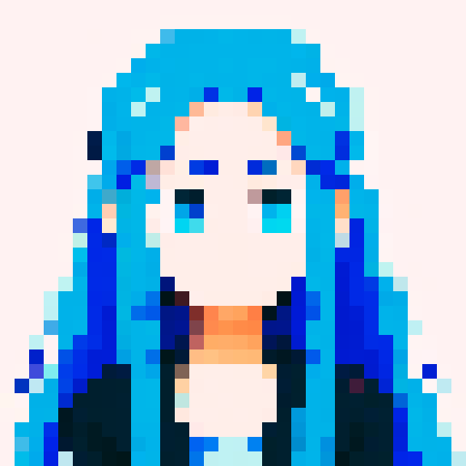 Design a pixel art anime avatar, showcasing the iconic anime style with large expressive eyes, elaborately styled hair, and vibrant colors. The character should be in a classic anime pose, exuding personality and emotion typical of anime characters, like excitement, determination, or serenity. Focus on creating a highly pixelated aesthetic, reminiscent of 16-bit video game graphics, where each pixel is clearly visible and contributes to the overall form and expression of the avatar. 