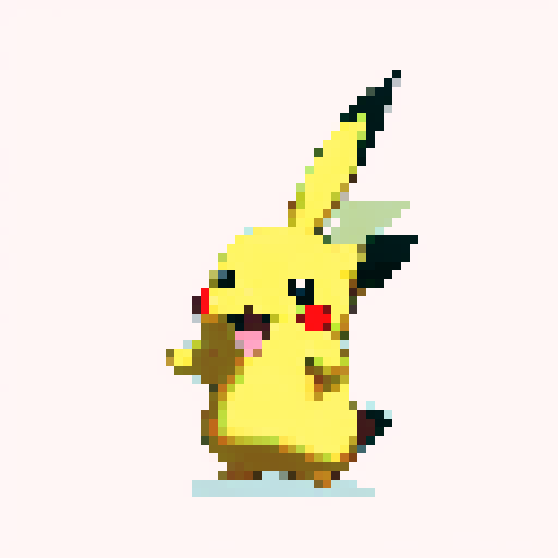 A single sprite of Pikachu from Pokemon, on a plain white background. Facing forward with a plain expression.