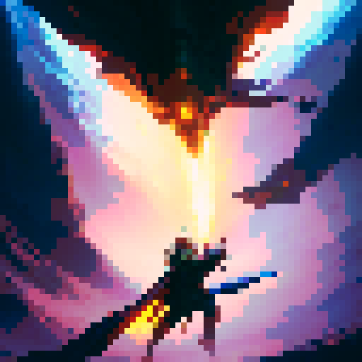 Fiery dragon breathing flames as a skilled warrior leaps through the air, wielding a gleaming sword and wearing flowing robes in a vividly colored, action-packed wuxia scene.