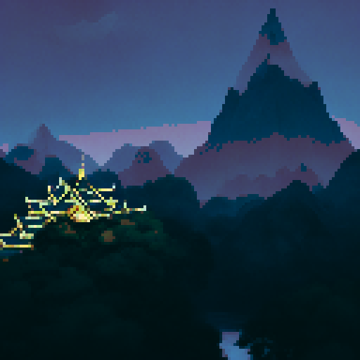 Night view, Thai temple, On mountain