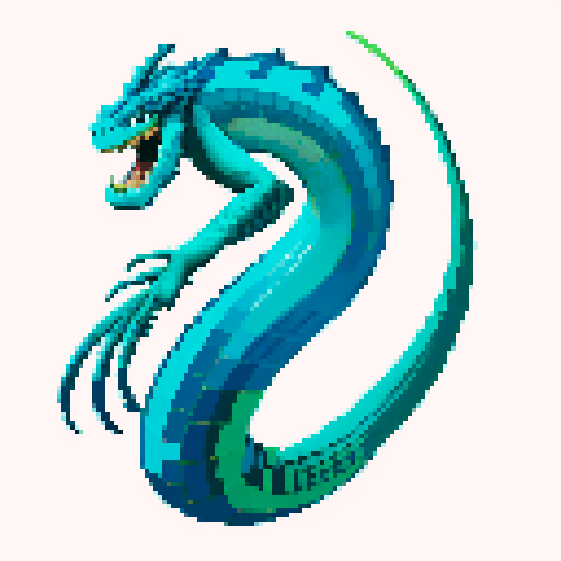 basilisk, blue and white color scheme, pixel art, sRGB