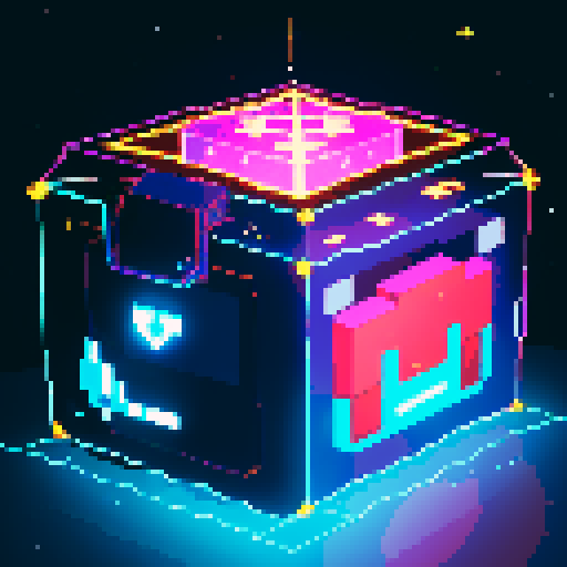lootbox, outerspace, the heavens, glowing celestial treasure chest, sei network symbol, pixel art, sRGB