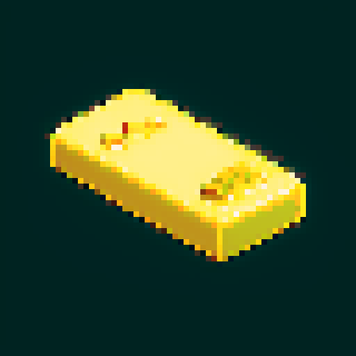 shiny gold bar, video game item icon, pixel art, sRGB
