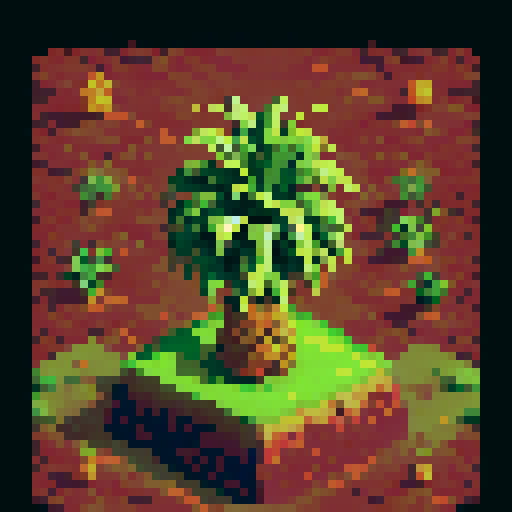 Giant Pineapple with intricate golden patterns growing halfway in the ground, surrounded by little baby pineapple saplings, all illuminated by moonlight in an isometric view, against a black background, showcasing only 6-colors

