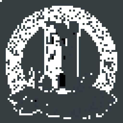 2d stone tower in an ancient english style. Old and crumbling but still upright. Usable as an asset (clear, thick lines and a white background). Put a black stroke around the composition