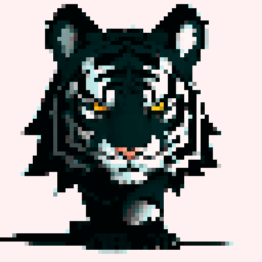 Please generate an image of an antagonist character for a game. The character should be designed in a 16:9 rectangular shape and should use only black, white, and gray colors. The character's initial concept is that of a tiger, but feel free to add creative elements that enhance the villainous aspect.