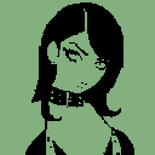 busty greaser goth girl, with long hair, eyeliner, lipstick. wearing bikini, studded collar. Posing for a whole head portrait, avatar photo. vibrant sRGB colors, pixel art, edgy aesthetic