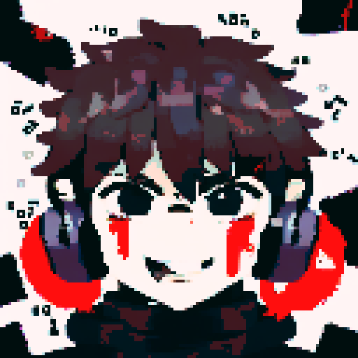 solo male protagonist, cybernetic hardware imbedded in his face, bass clef tattoo under left eye, headphones, busy street, character portrait, close up, anime style, pixel art