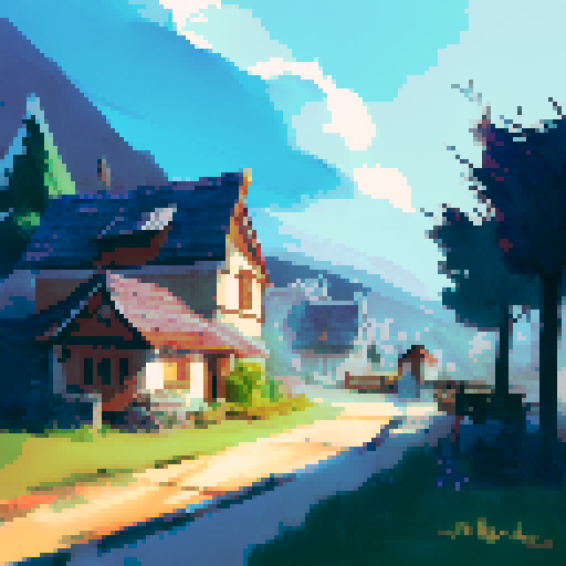 An old inn with fire and lightning