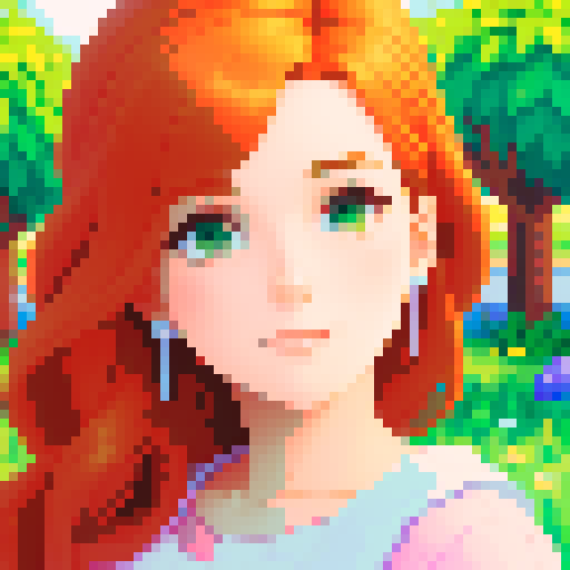 Create a stardew valley style portrait of a woman