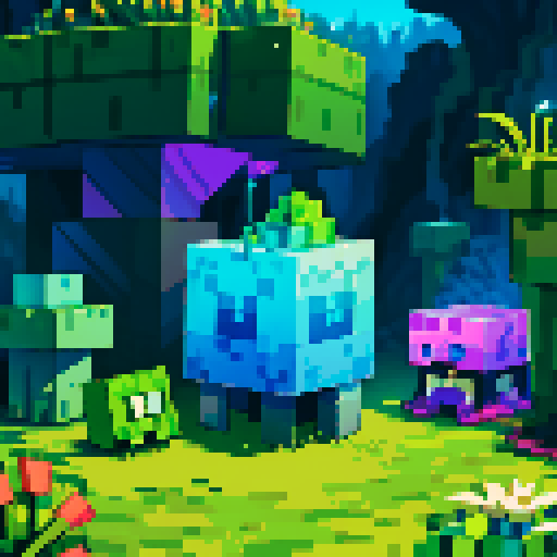 Blue Slime cube, Gelatinous cube, giant Slime, boss fight, grasslands, terraria, minecraft