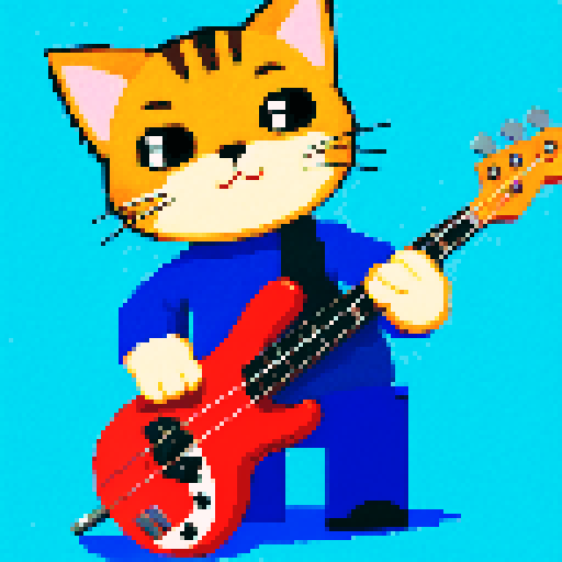 a cat playing the bass, meme style