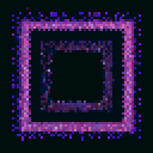 blueberry-made art frame, purple, pixelated fruits in vibrant colors, void inside, dark background, sRGB