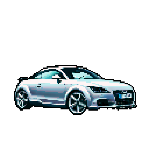 Photorealistic, centered Audi TT in a three quarter view, right wheel in front, clean background, pixel art style with sRGB colors