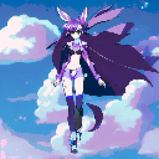 Sultry, purple-haired vixen lounging atop a neon-lit skyscraper, surrounded by billowing clouds of smoke, wearing a skin-tight latex bodysuit that glistens in the city lights