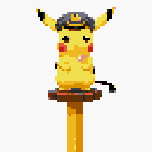 Create an image of Captain Pikachu, embodying the spirit of a seasoned and fearless leader ready for battle. Pikachu is confidently poised on his tail, showcasing his agility and balance. His expression is one of unwavering determination and self-assurance, with eyes slightly narrowed and a subtle, confident smirk. His captain's hat is tilted forward, casting a shadow over his eyes to enhance his aura.