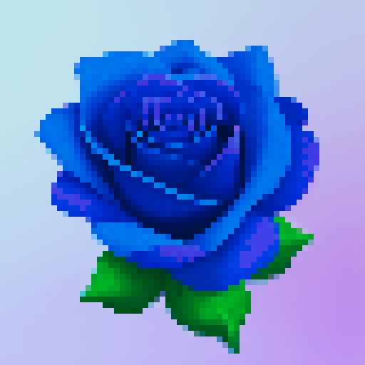 Single blue rose, vibrant petals, top-down view, 8x9 canvas, minecraft blocks, 