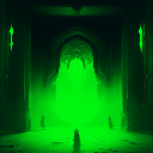 row of ornate, wooden doors with intricate carvings, leading to a mysterious chamber filled with glowing crystals and magical artifacts