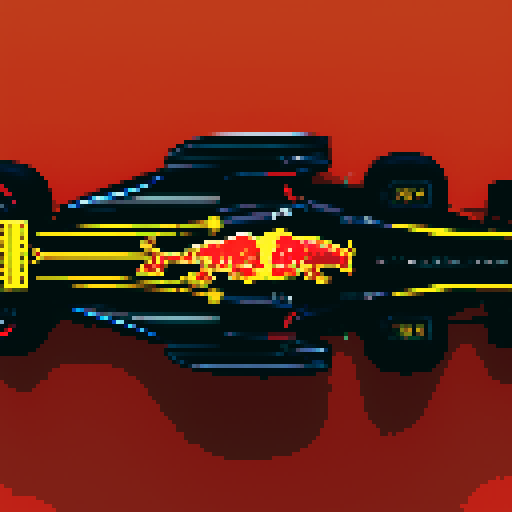 Red bull formula 1 car, full car in view, side profile, red background, close up