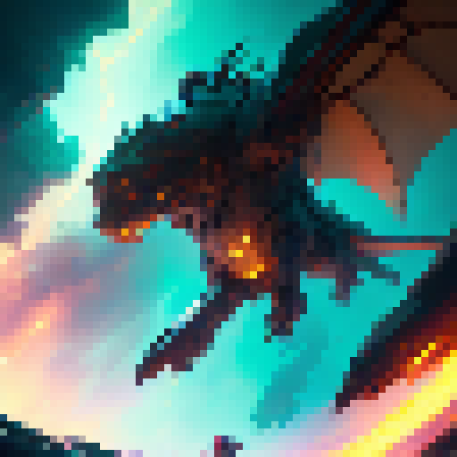 stylized, vibrant, and action-packed.

        Fiery dragon warrior charging towards a looming shadow, with a backdrop of swirling clouds and crackling lightning.