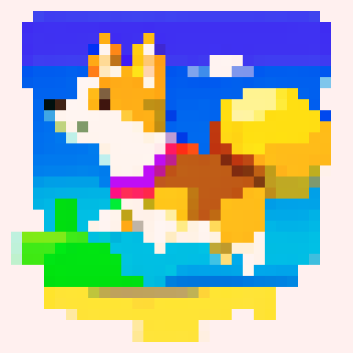 corgi running profile, vibrant colors, retro video game style, pixelated fur, dynamic motion, pixel art, sRGB