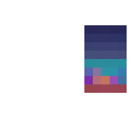 Create a 16x16 pixel art portrait of a neon-colored, geometric Asian girl with a retro aesthetic against a tropical Hawaii beach backdrop.